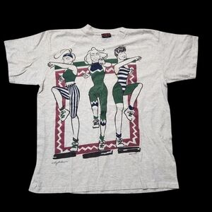 Vintage 1993 Ty Wilson Art 2 Wear Aerobics Girl T-Shirt Size Large Gray OSFA.